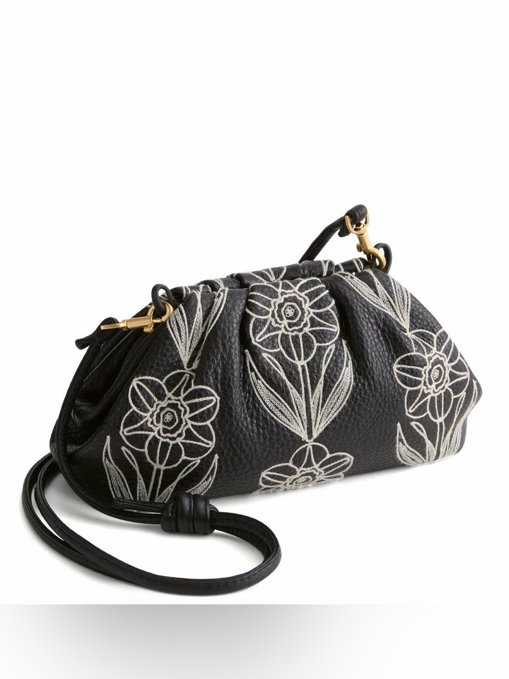 Vera Bradley Leather Small Taber Crossbody in Black and White Tulip